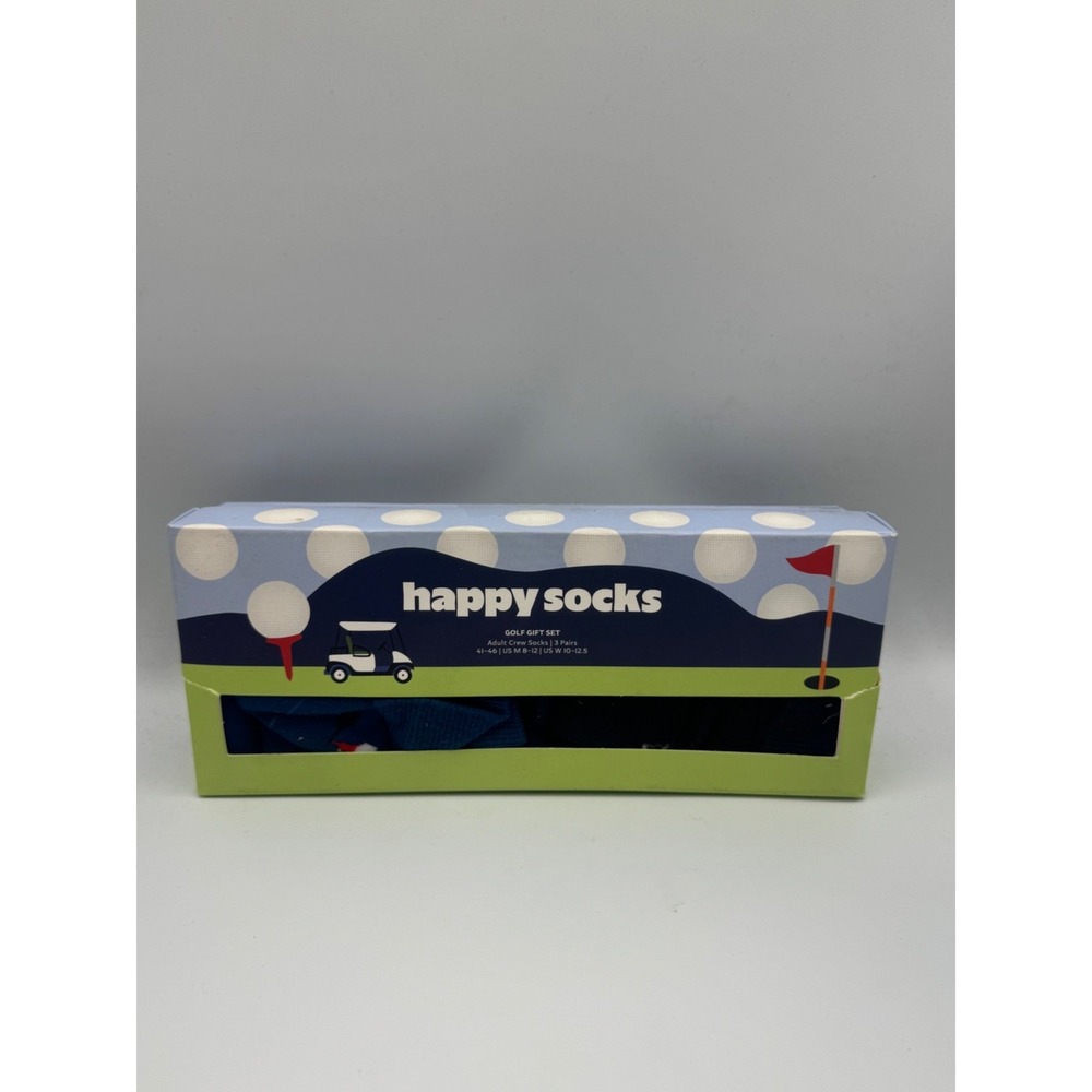 NWB Happy Socks 3-Pair Gift Set Unisex Adults Golf-Theme Graphic Comfortable Fit
